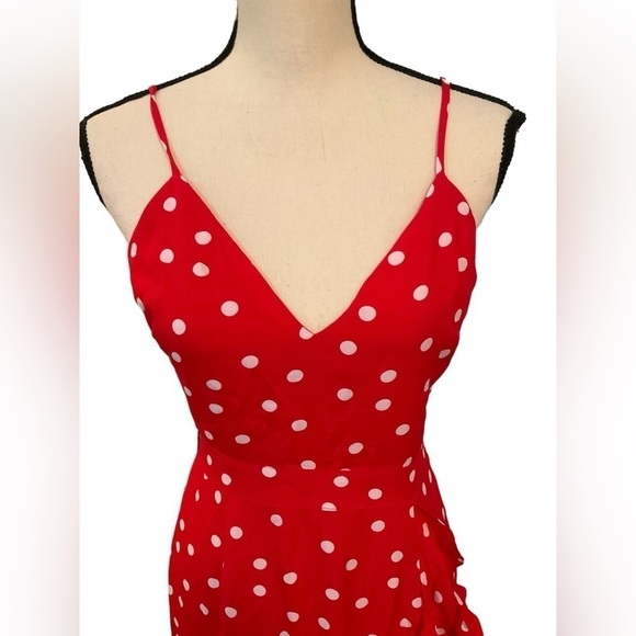 Lovers + Friends Bridget Red White Midi Dress (missing belt) Sz Small Faux Wrap - Picture 10 of 15
